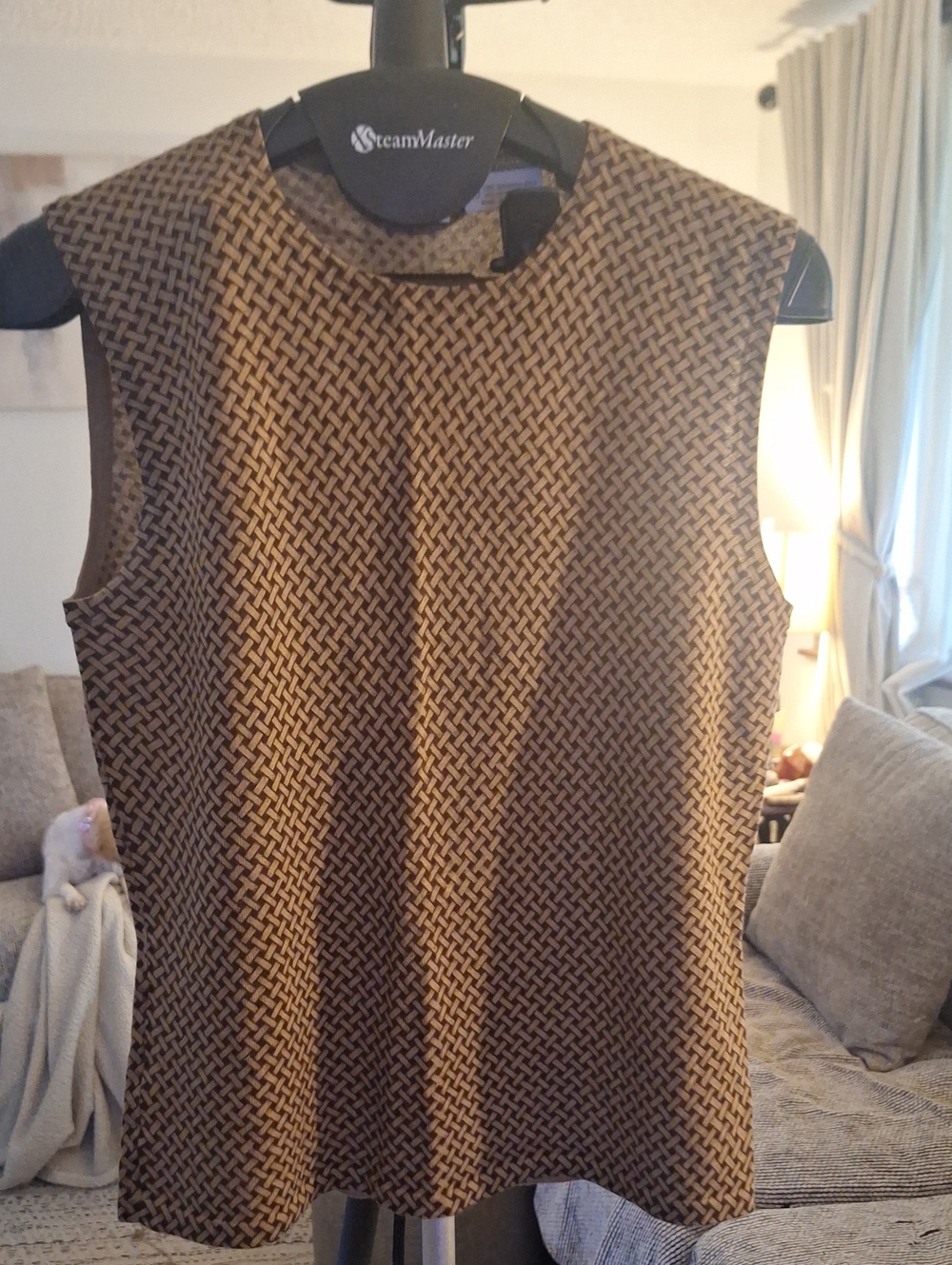 TSE Brown Wool Cashmere Basketweave Geometric sleeveless Knit Top